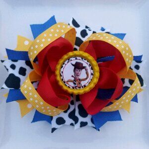 Toy Story Woody Pixar Red Yellow Blue Black White Bottle Cap Hair Bow 5"